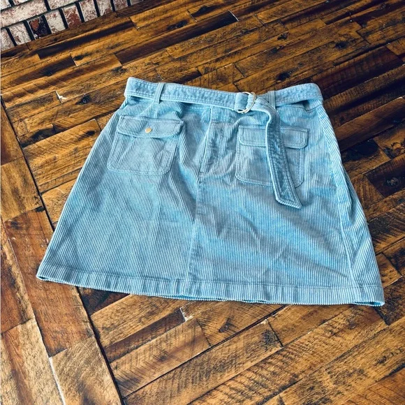 LOFT Blue A-Line Mini Skirt with Tie Front - Picture 3 of 8